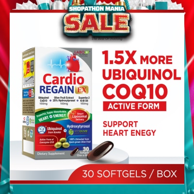 LABO NUTRITION - CardioREGAIN EX Dietary Supplement Softgel (Active Form Ubiquinol CoQ10 For Heart Health, Cellular Energy, Stable Heartbeat, Blood Pressure & Blood Lipid) 30s