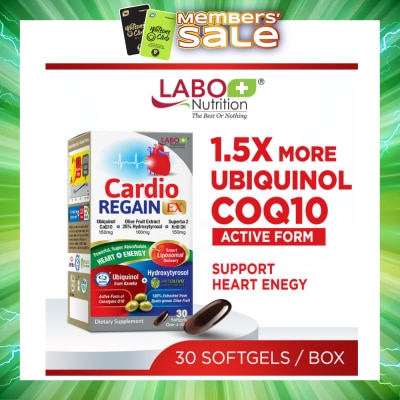 LABO NUTRITION - CardioREGAIN EX Dietary Supplement Softgel (Active Form Ubiquinol CoQ10 For Heart Health, Cellular Energy, Stable Heartbeat, Blood Pressure & Blood Lipid) 30s