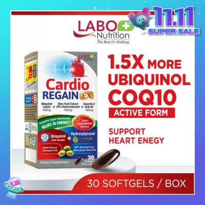 LABO NUTRITION CardioREGAIN EX Dietary Supplement Softgel (Active Form Ubiquinol CoQ10 For Heart Health, Cellular Energy, Stable Heartbeat, Blood Pressure & Blood Lipid) 30s