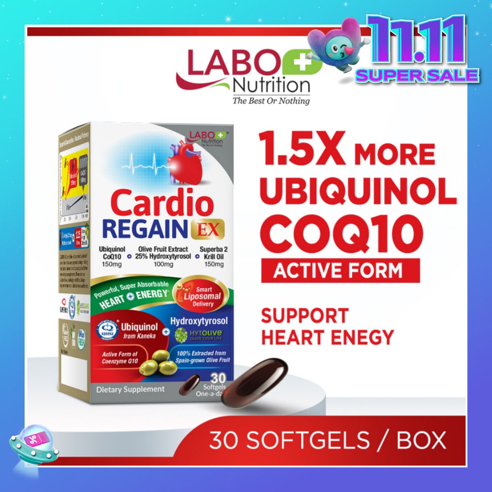 CardioREGAIN EX Dietary Supplement Softgel (Active Form Ubiquinol CoQ10 For Heart Health, Cellular Energy, Stable Heartbeat, Blood Pressure & Blood Lipid) 30s