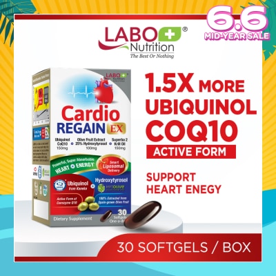LABO NUTRITION CardioREGAIN EX Dietary Supplement Softgel (Active Form Ubiquinol CoQ10 For Heart Health, Cellular Energy, Stable Heartbeat, Blood Pressure & Blood Lipid) 30s