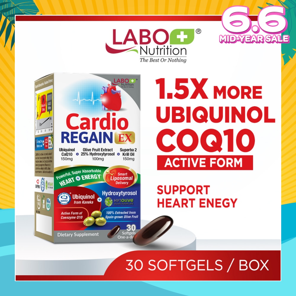 CardioREGAIN EX Dietary Supplement Softgel (Active Form Ubiquinol CoQ10 For Heart Health, Cellular Energy, Stable Heartbeat, Blood Pressure & Blood Lipid) 30s