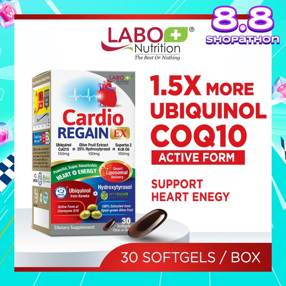 CardioREGAIN EX Dietary Supplement Softgel (Active Form Ubiquinol CoQ10 For Heart Health, Cellular Energy, Stable Heartbeat, Blood Pressure & Blood Lipid) 30s