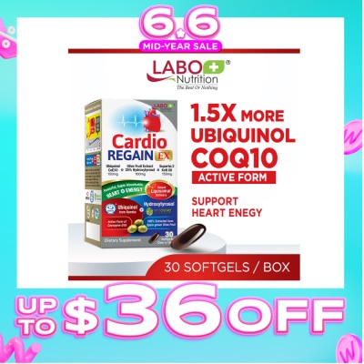 LABO NUTRITION - CardioREGAIN EX Dietary Supplement Softgel (Active Form Ubiquinol CoQ10 For Heart Health, Cellular Energy, Stable Heartbeat, Blood Pressure & Blood Lipid) 30s