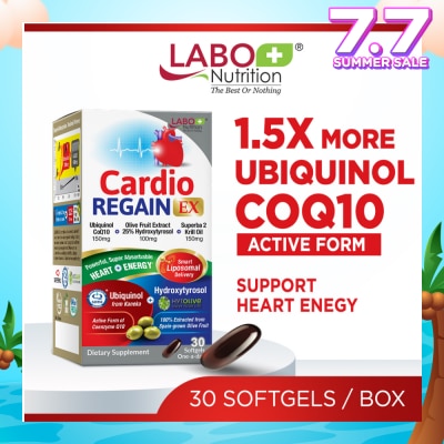 LABO NUTRITION CardioREGAIN EX Dietary Supplement Softgel (Active Form Ubiquinol CoQ10 For Heart Health, Cellular Energy, Stable Heartbeat, Blood Pressure & Blood Lipid) 30s