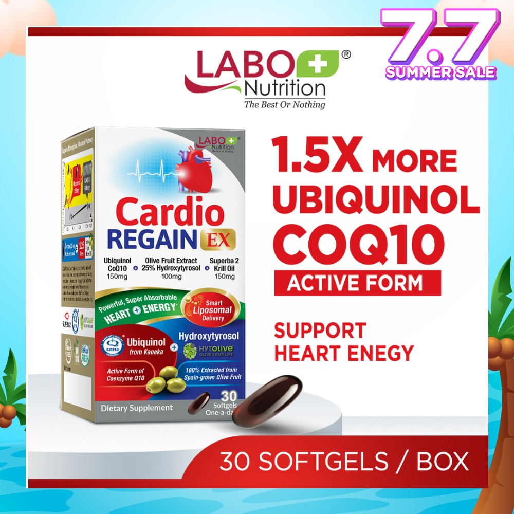 CardioREGAIN EX Dietary Supplement Softgel (Active Form Ubiquinol CoQ10 For Heart Health, Cellular Energy, Stable Heartbeat, Blood Pressure & Blood Lipid) 30s