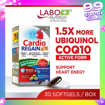 LABO NUTRITION CardioREGAIN EX Dietary Supplement Softgel (Active Form Ubiquinol CoQ10 For Heart Health, Cellular Energy, Stable Heartbeat, Blood Pressure & Blood Lipid) 30s
