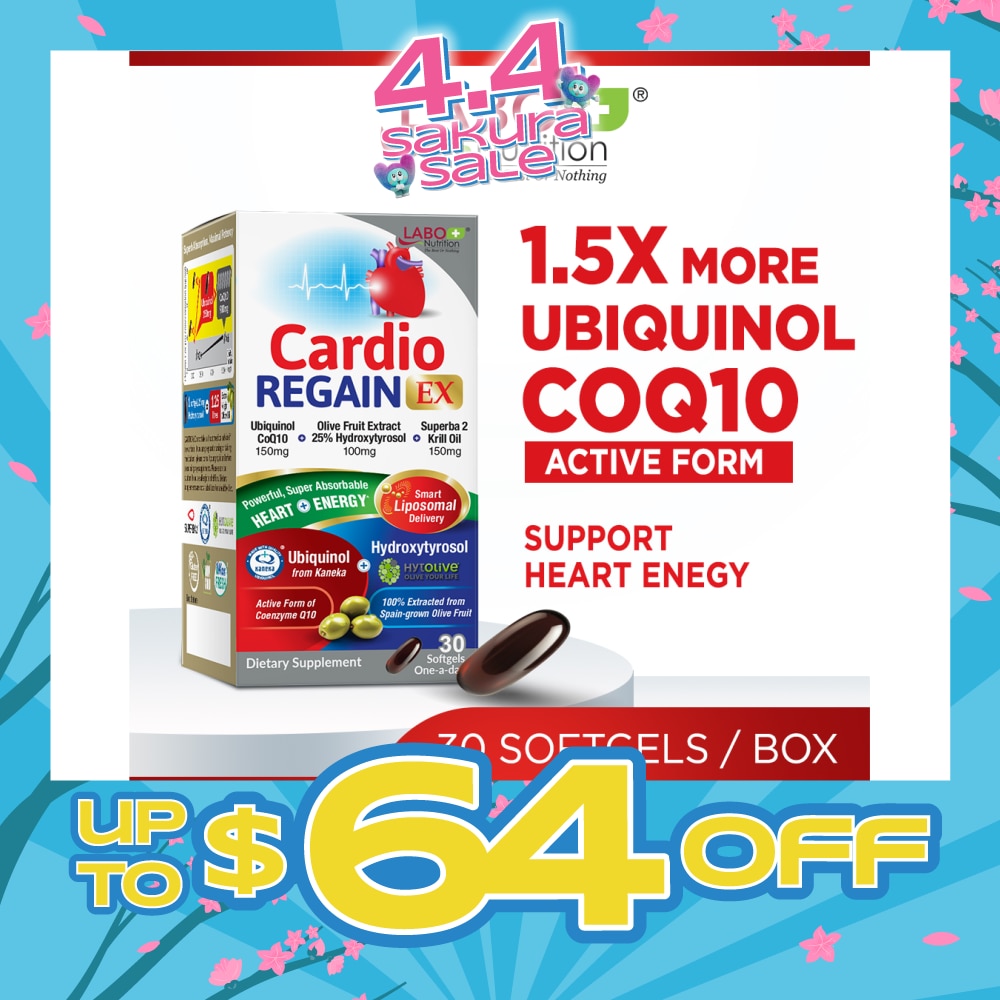 CardioREGAIN EX Dietary Supplement Softgel (Active Form Ubiquinol CoQ10 For Heart Health, Cellular Energy, Stable Heartbeat, Blood Pressure & Blood Lipid) 30s