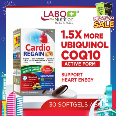 LABO NUTRITION CardioREGAIN EX Dietary Supplement Softgel (Active Form Ubiquinol CoQ10 For Heart Health, Cellular Energy, Stable Heartbeat, Blood Pressure & Blood Lipid) 30s