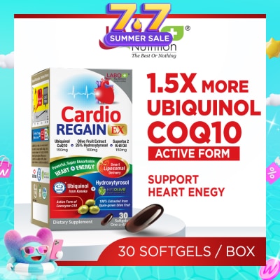 LABO NUTRITION - CardioREGAIN EX Dietary Supplement Softgel (Active Form Ubiquinol CoQ10 For Heart Health, Cellular Energy, Stable Heartbeat, Blood Pressure & Blood Lipid) 30s