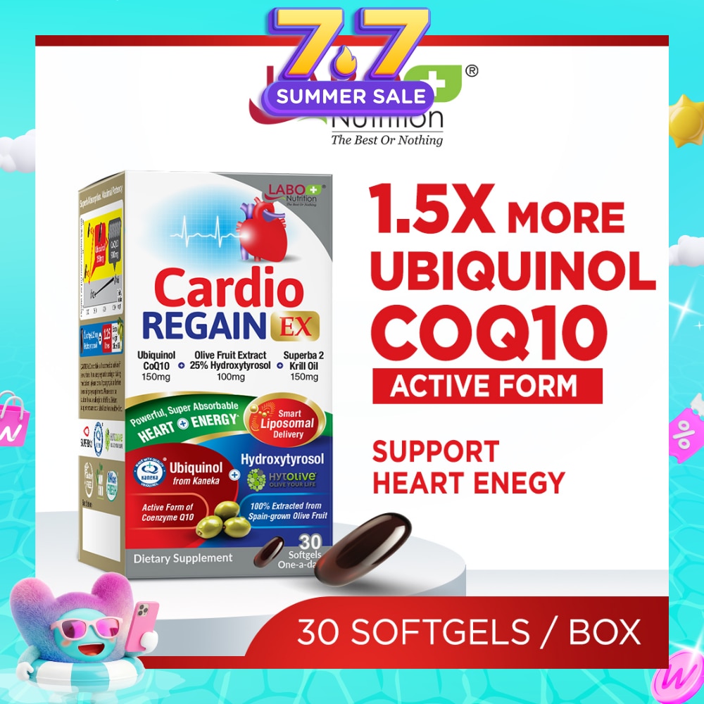 CardioREGAIN EX Dietary Supplement Softgel (Active Form Ubiquinol CoQ10 For Heart Health, Cellular Energy, Stable Heartbeat, Blood Pressure & Blood Lipid) 30s