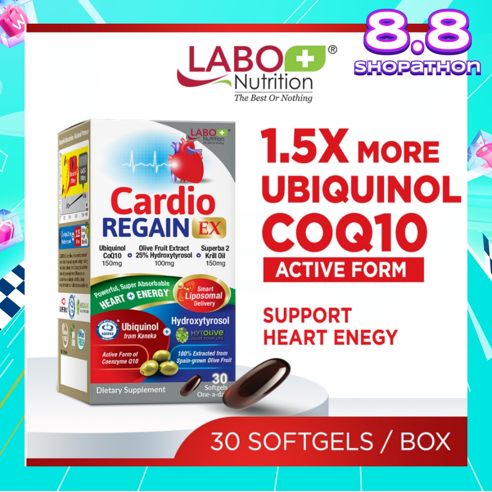 CardioREGAIN EX Dietary Supplement Softgel (Active Form Ubiquinol CoQ10 For Heart Health, Cellular Energy, Stable Heartbeat, Blood Pressure & Blood Lipid) 30s