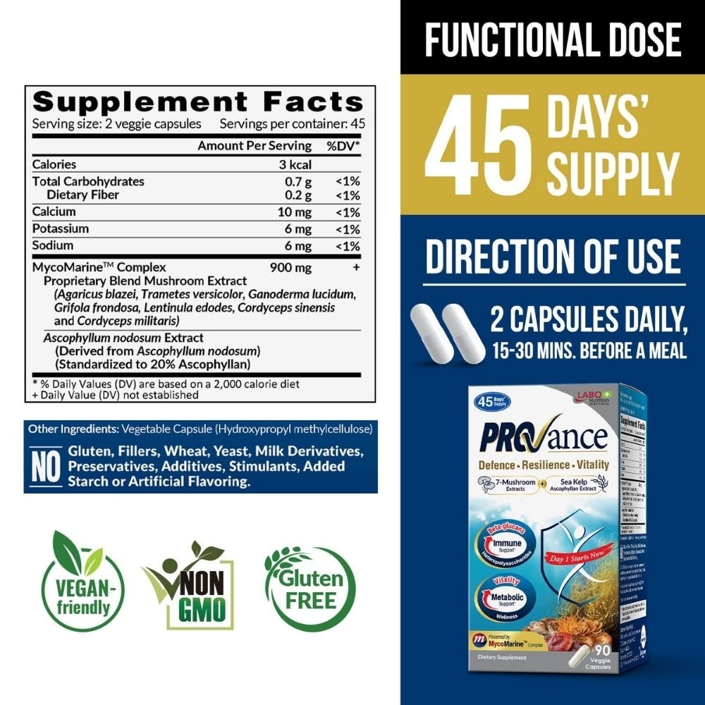 PROVance 7-Mushroom Ascophyllan Immune & Metabolism Support Veggie Capsule 90s image