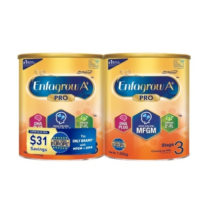 ENFAGROW PRO A+ Milk Powder Formula for Children With MFGM & DHA+ Stage 3 (For 1yr - 3yr old) 2s x 1.65kg