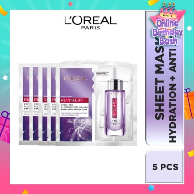 L'OREAL PARIS SKINCARE L'oreal Paris Revitalift Hyaluronic Acid Plumping Fresh Mix Serum Mask Sheets 5s