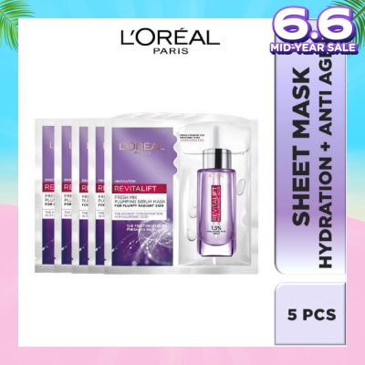 L'OREAL PARIS SKINCARE L'oreal Paris Revitalift Hyaluronic Acid Plumping Fresh Mix Serum Mask Sheets 5s