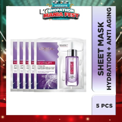 L'OREAL PARIS SKINCARE - L'oreal Paris Revitalift Hyaluronic Acid Plumping Fresh Mix Serum Mask Sheets 5s