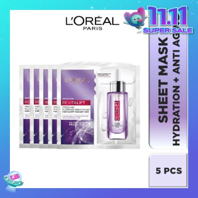 L'OREAL PARIS SKINCARE L'oreal Paris Revitalift Hyaluronic Acid Plumping Fresh Mix Serum Mask Sheets 5s