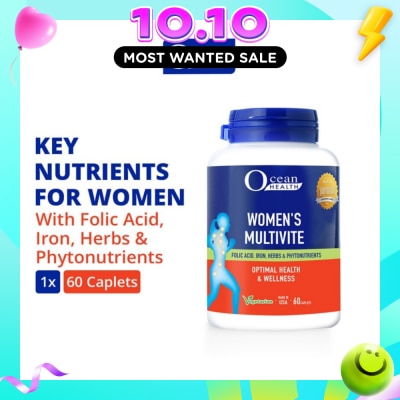 OCEAN HEALTH Women’s Multivite Caplet (Supports Women's Optimal Health, including Immunity, Blood & Eye Health + With Folic Acid, Iron, Herbs & Phytonutrients + Vegetarian) 60s image