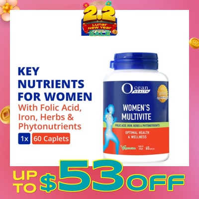 OCEAN HEALTH Women’s Multivite Caplet  (Supports Women's Optimal Health, including Immunity, Blood & Eye Health + With Folic Acid, Iron, Herbs & Phytonutrients + Vegetarian) 60s