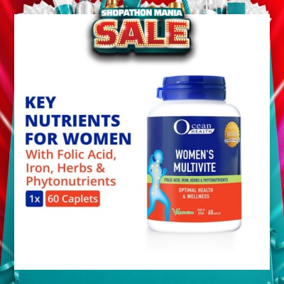 OCEAN HEALTH - Women’s Multivite Caplet  (Supports Women's Optimal Health, including Immunity, Blood & Eye Health + With Folic Acid, Iron, Herbs & Phytonutrients + Vegetarian) 60s