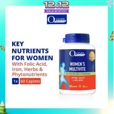OCEAN HEALTH Women’s Multivite Caplet  (Supports Women's Optimal Health, including Immunity, Blood & Eye Health + With Folic Acid, Iron, Herbs & Phytonutrients + Vegetarian) 60s