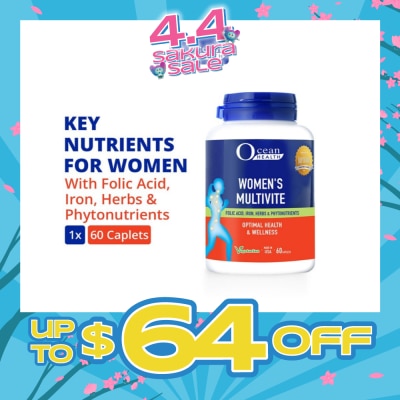 OCEAN HEALTH - Women’s Multivite Caplet  (Supports Women's Optimal Health, including Immunity, Blood & Eye Health + With Folic Acid, Iron, Herbs & Phytonutrients + Vegetarian) 60s