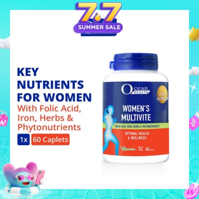 OCEAN HEALTH - Women’s Multivite Caplet  (Supports Women's Optimal Health, including Immunity, Blood & Eye Health + With Folic Acid, Iron, Herbs & Phytonutrients + Vegetarian) 60s