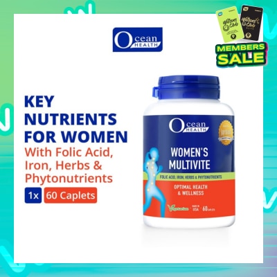 OCEAN HEALTH Women’s Multivite Caplet  (Supports Women's Optimal Health, including Immunity, Blood & Eye Health + With Folic Acid, Iron, Herbs & Phytonutrients + Vegetarian) 60s