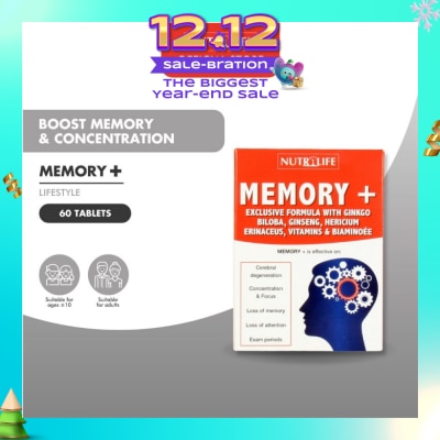 NUTRILIFE Memory + Tablet (Effective for Cerebral Degeneration Helps Focus & Concentration) 60s