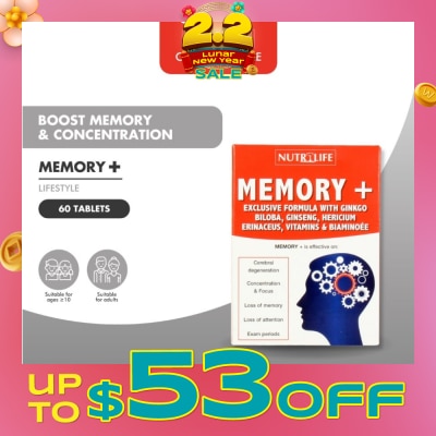 NUTRILIFE Memory + Tablet (Effective for Cerebral Degeneration Helps Focus & Concentration) 60s