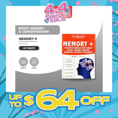 NUTRILIFE - Memory + Tablet (Effective for Cerebral Degeneration Helps Focus & Concentration) 60s