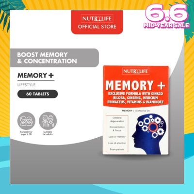 NUTRILIFE Memory + Tablet (Effective for Cerebral Degeneration Helps Focus & Concentration) 60s