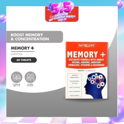NUTRILIFE - Memory + Tablet (Effective for Cerebral Degeneration Helps Focus & Concentration) 60s
