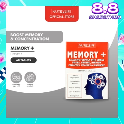 NUTRILIFE Memory + Tablet (Effective for Cerebral Degeneration Helps Focus & Concentration) 60s