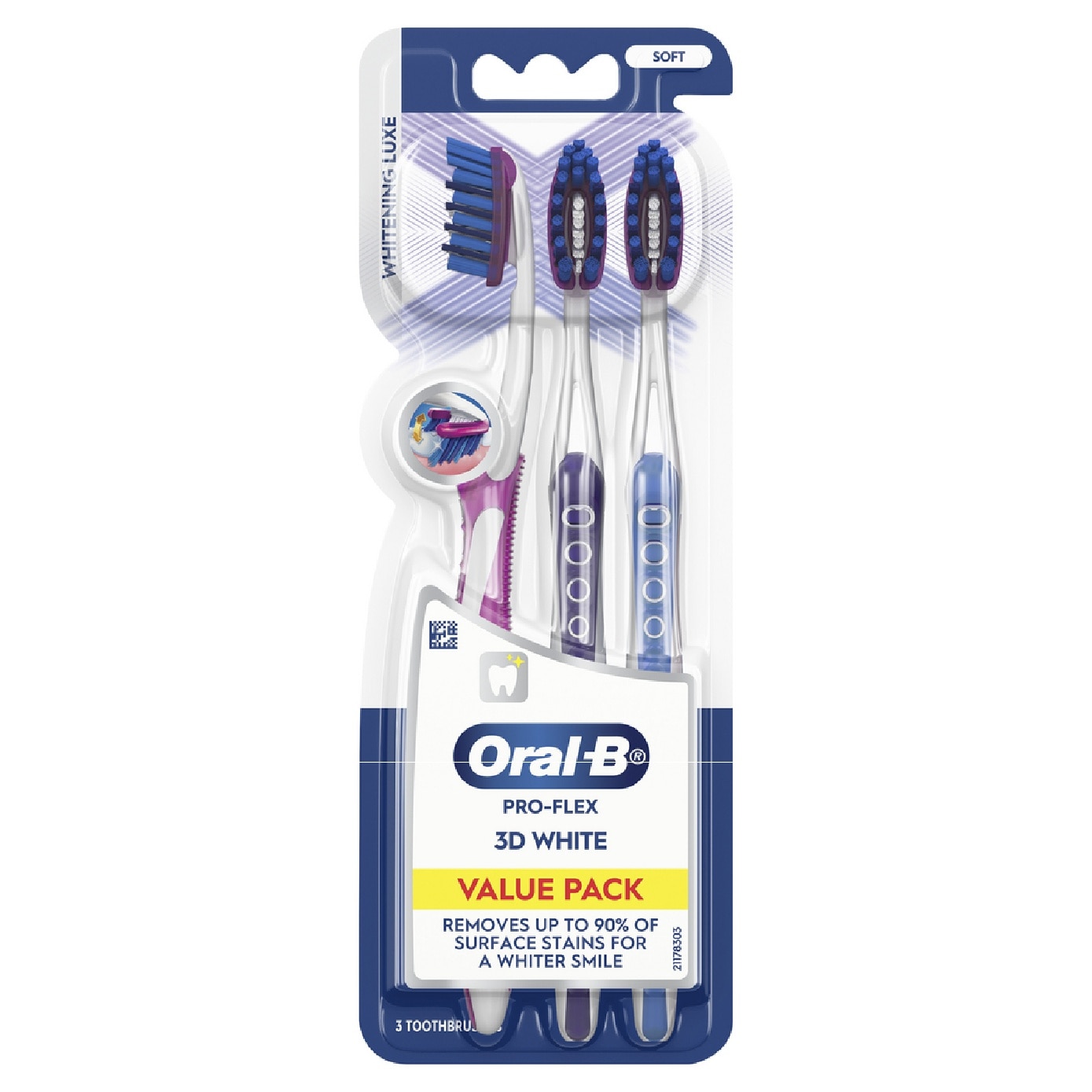 Pro-Flex Whitening Luxe 3D White Soft Toothbrush 3s