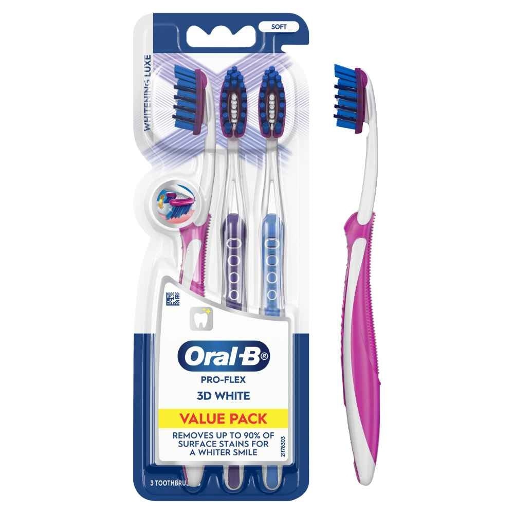 Pro-Flex Whitening Luxe 3D White Soft Toothbrush 3s