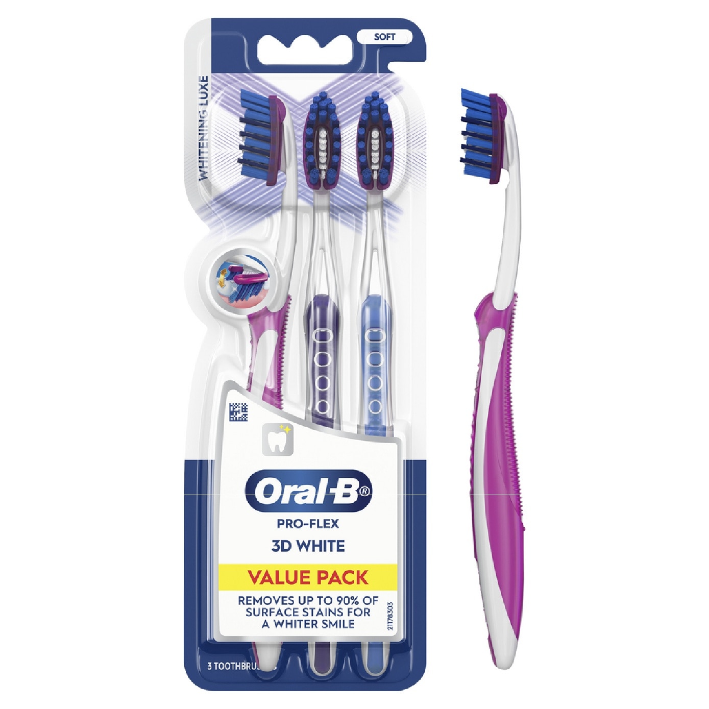 Pro-Flex Whitening Luxe 3D White Soft Toothbrush 3s