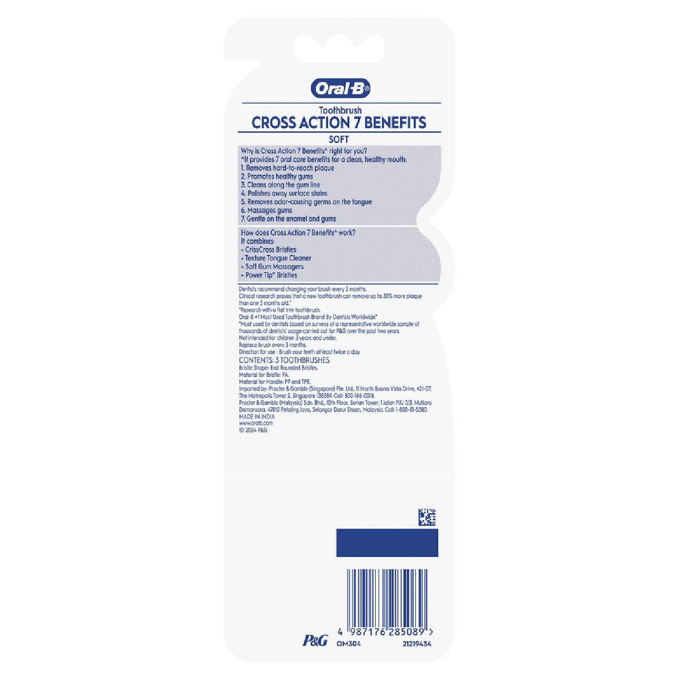 Cross Action Deep Clean 7 Benefits Soft Toothbrush 3s