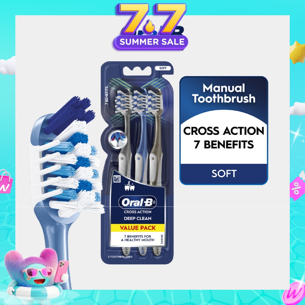 Cross Action Deep Clean 7 Benefits Soft Toothbrush 3s