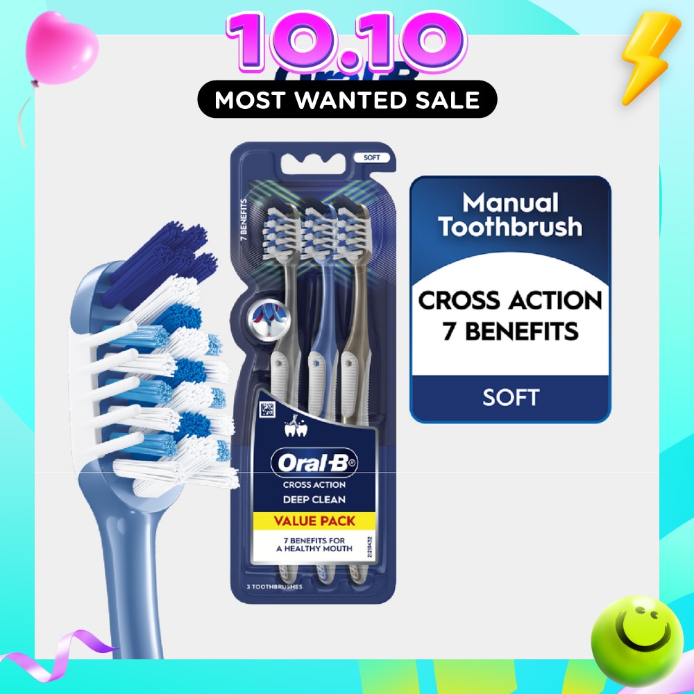 Cross Action Deep Clean 7 Benefits Soft Toothbrush 3s image