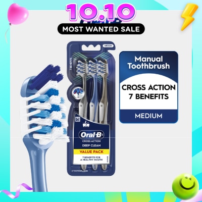 ORAL B Cross Action Deep Clean 7 Benefits Medium Toothbrush 3s image