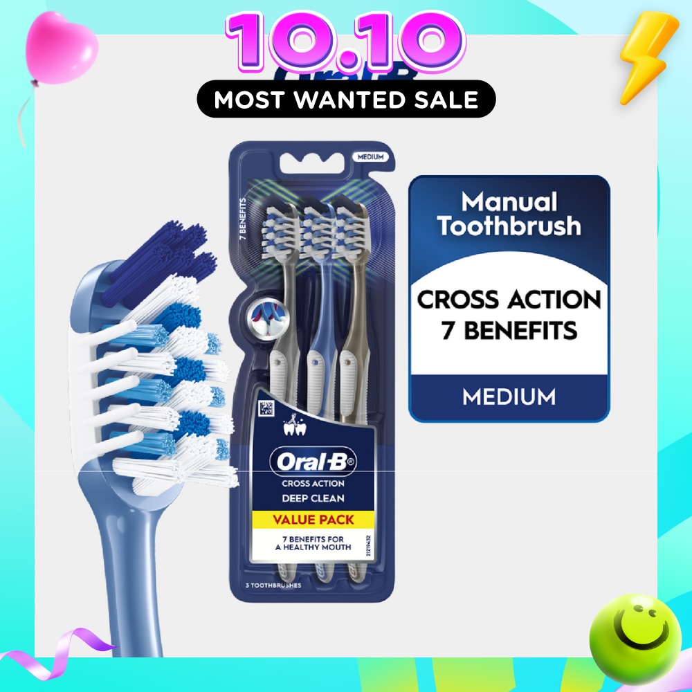 Cross Action Deep Clean 7 Benefits Medium Toothbrush 3s image
