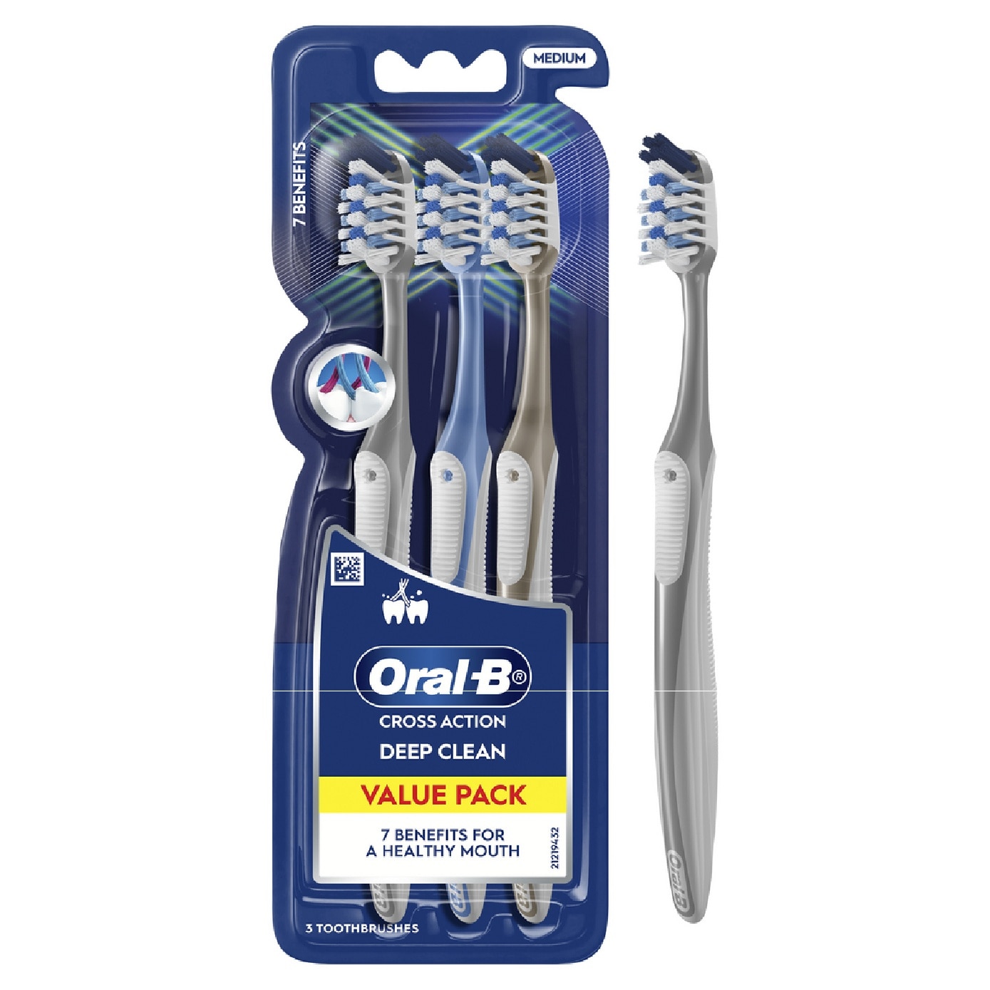Cross Action Deep Clean 7 Benefits Medium Toothbrush 3s