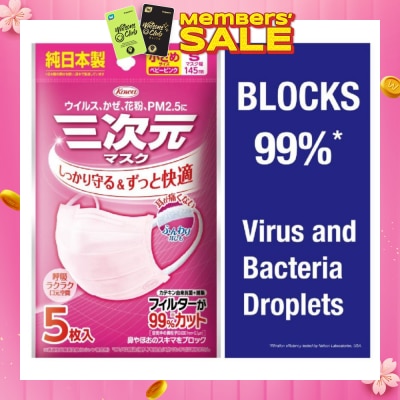 KOWA 3D Disposable Face Mask Size S (Screens Out 99% Micro Particles, Bacterial Filtration Efficiency 99%, Viral Filtration Efficiency 99%) [Suitable for Kids] 5s