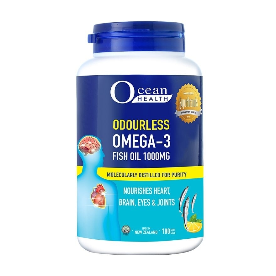 Odourless Omega-3 Fish Oil Softgel 1000mg (For Heart, Brain, Eyes & Joints + Halal) 180s