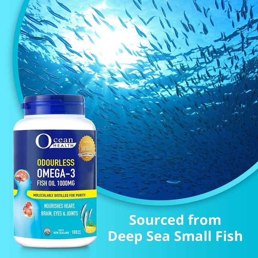 Odourless Omega-3 Fish Oil Softgel 1000mg (For Heart, Brain, Eyes & Joints + Halal) 180s