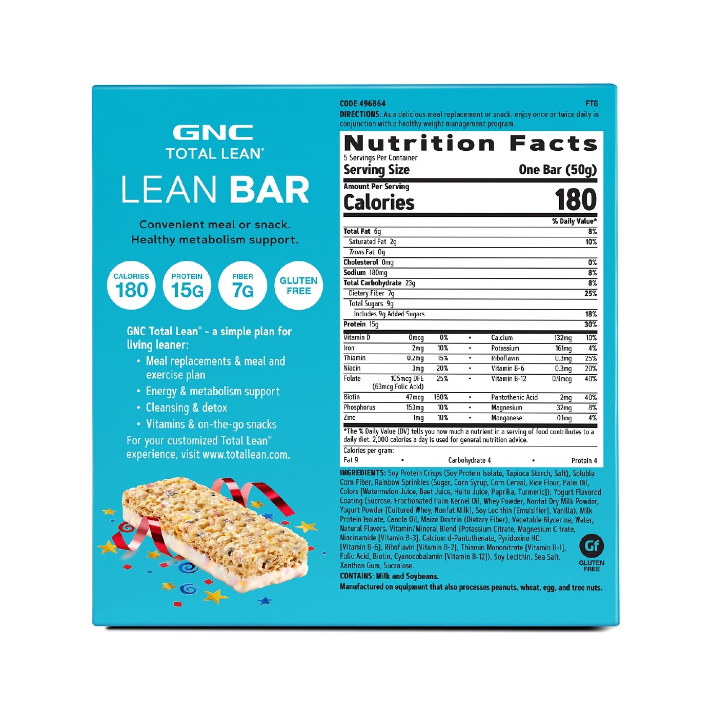 Total Lean Bar Protein Snack Bar Vanilla Birthday Cake 50g x 5s