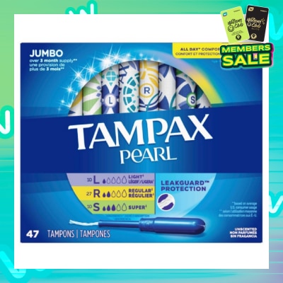 TAMPAX Pearl Plastic Unscented Tampon Jumbo Triple Packset consists of Light 10s + Regular 27s +  Super 10s