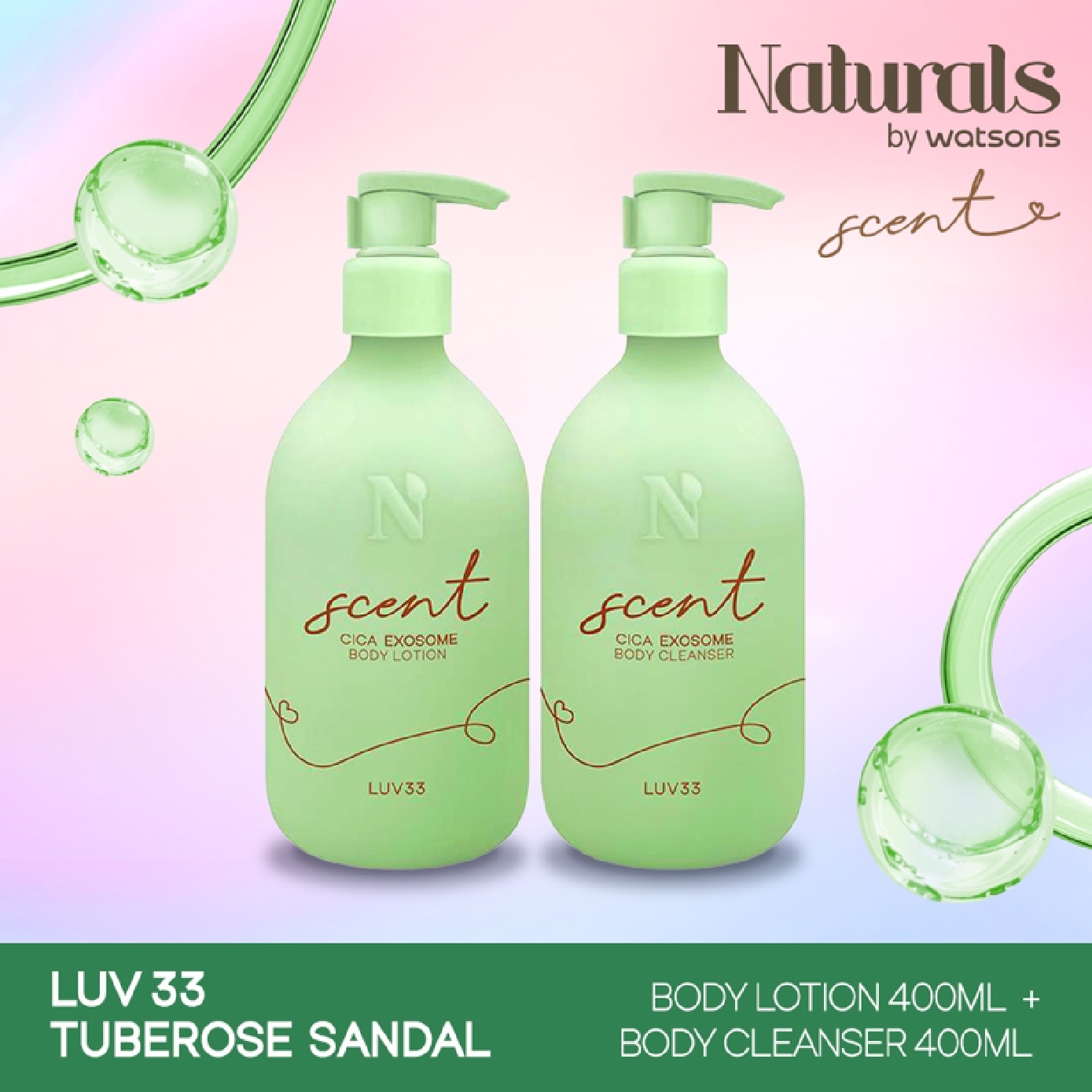 NATURALS BY WATSONS [Christmas] LUV33 Tuberose Sandal Cica Exosome Body Cleanser & Body Lotion Set 400ml x 2s